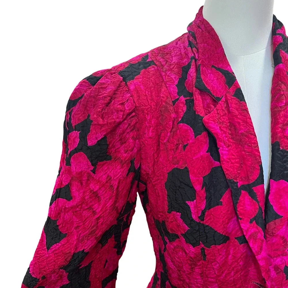 Vintage Rickie Freeman Teri Jon Silk Brocade Strapless Dress Set Fuchsia Black 6